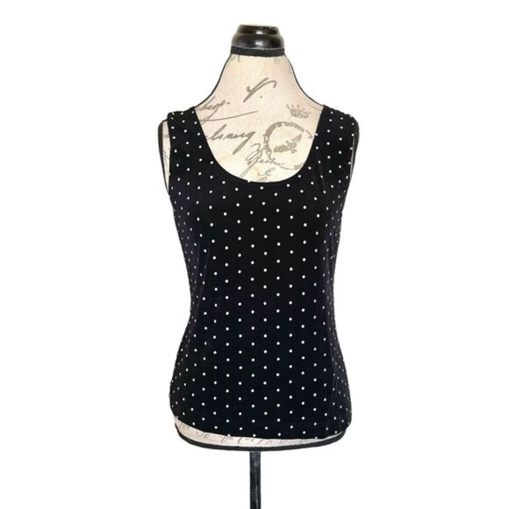 ColdWater Creek Womens Tank Top Sz 10 Polka Dots Black White Stretch Sleeveless